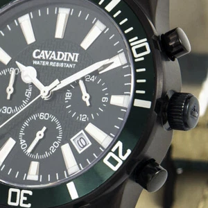 Cavadini Chronograph Mens Watch CV-1603KL Stainless Green Haifischmuster OS20 - Picture 1 of 6