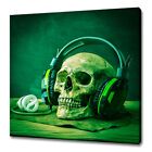 Green Skull With Headphones Funky Modern Design Home Decor Canvas Print Art