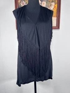 Banana Republic Sleeveless Shirt Top Women's XS Fringe Tasseled Black NWT - Picture 1 of 10