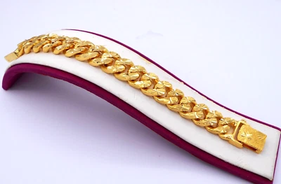 Brazalete clásico para hombre 22K 23K 24K BAHT TAILANDÉS CHAPADO EN ORO AMARILLO 7,5 pulgadas, DDP Foto 1 de 4