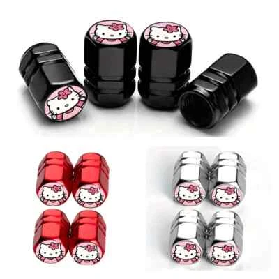 HELLO KITTY TYRE Red Bike Schrader Valve Caps Aluminum BMX CAP CAR VAN - Image 1 of 4