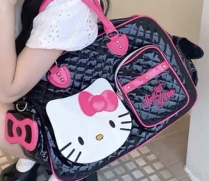 Hello Kitty Bolso bandolera Mujer Sanrio Negro Con Arco NUEVO Cuero Bolso de Mano XL - Imagen 1 de 11