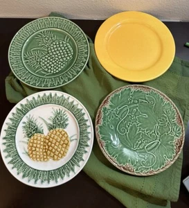 4 Set Pineapple Plate Majolica BORDALLO PINHEIRO Sur La Table + 8” Salad Dessert - Picture 1 of 11