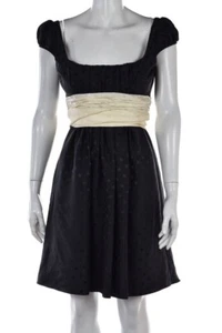 Milly Dress Size 2 Black Ivory Polka Dot Sheath Cap Sleeve Cocktail Silk Short - Picture 1 of 4