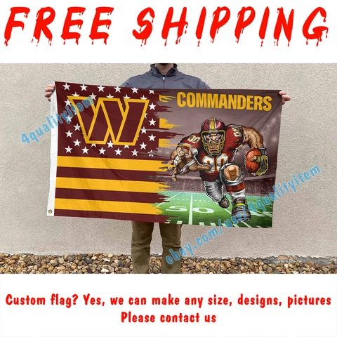 Washington Commanders Stars Stripes Mascot Flag Banner 3X5 FT Football 2023 Cover