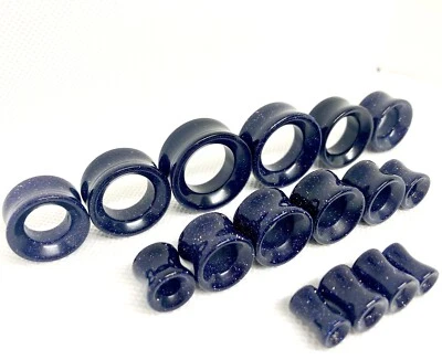 Túneles cóncavos de doble llamarada Blue Goldstone 2 g - 1" Foto 1 de 2