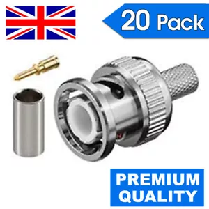 20X BNC 3 IN 1 CRIMP MALE RG59 CONNECTOR ADAPTER PLUG COAXIAL COAX CABLE CCTV UK - Picture 1 of 1