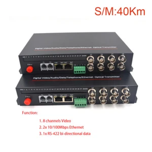 Premium 8 Video and 10/100Mbps Ethernet RS-422 Data Fiber media converters 40Km - Picture 1 of 9