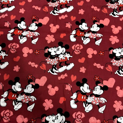 29" X 44" Disney Mickey and Minnie Love Valentines Hearts Red Cotton Fabric - Image 1 of 3