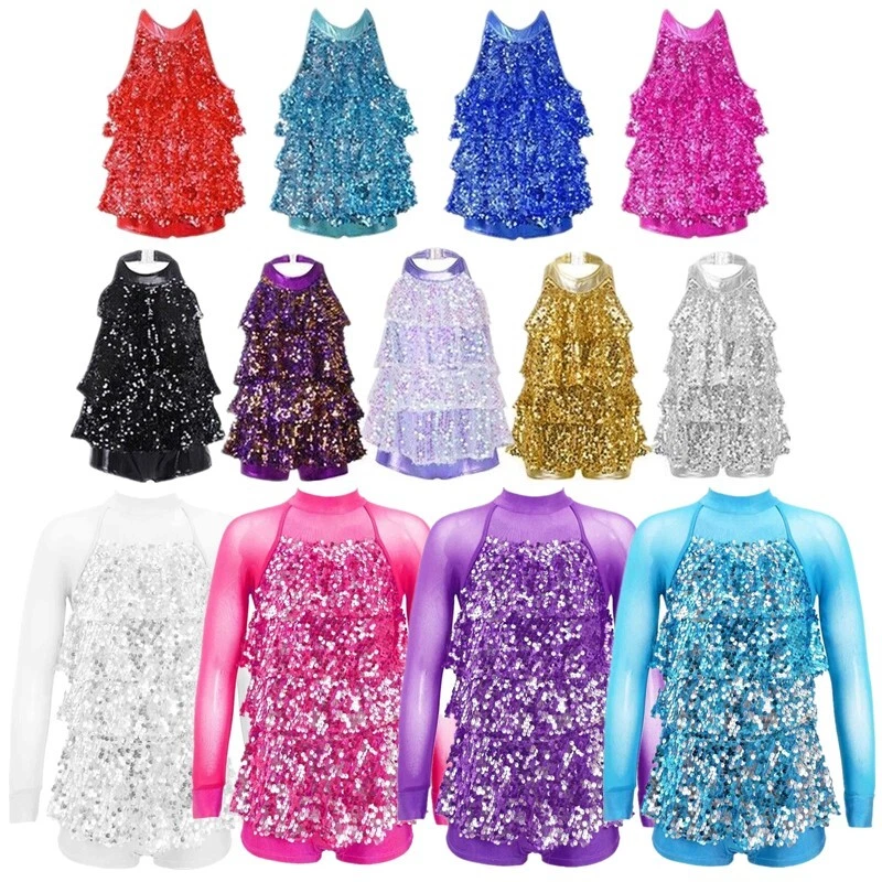 Girl Sequins Dance Leotards Ballet Unitard Modern Latin Jazz Dance Tassel Dress - Image 1 of 1