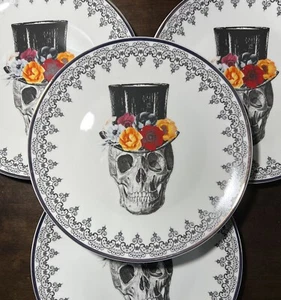 HARVEST GREEN STUDIO HALLOWEEN DINNER PLATES SKULL Day Of The Dead SET of 4 - Picture 1 of 5