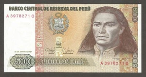 Peru 500 Intis 26.6.1987; UNC; P-134b; BNB-B474a; Hikers; German print - Picture 1 of 2