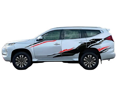 Distorted Stripe Graphic Car Sticker For Mitsubishi Pajero Sport Side Door Decal - Image 1 of 4