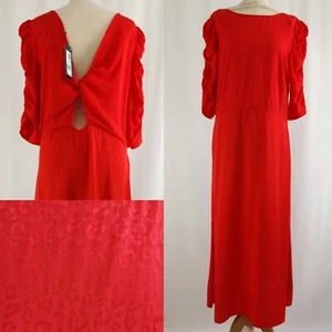 BNWT | M&S Collection | A Line Midi Tea Dress | Sz 14 | Flamenco Red | Knot Back - Picture 1 of 12