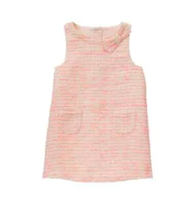 Janie & jack Tweed Dress Striped Girls Size 8 Bow Pockets Zip Back - Picture 1 of 8