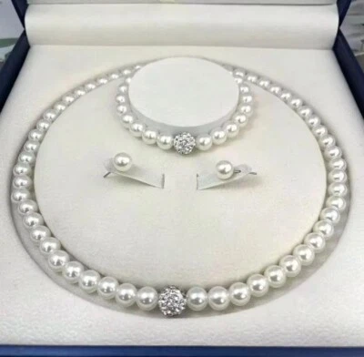 4 teiliges Perlen Set Halskette Armband Ohrringe Damen Frauen Mädchen Geburtstag - Bild 1 von 4