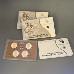 2014-S Presidential Dollar 4 Coin Proof Set - Complete with U.S Mint Box and COA - Bild 1 von 1