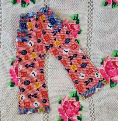 VINTAGE 1960S DEADSTOCK GINGHAM ROAD SIGNS KITSCH FLARES PANTS APPROX 5-6 YEARS - Image 1 of 4