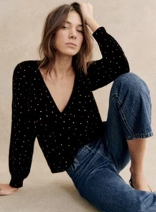 Blusa Top Sezane Galeo Terciopelo Negro y Dorado T38 Reino Unido 10 - Imagen 1 de 13