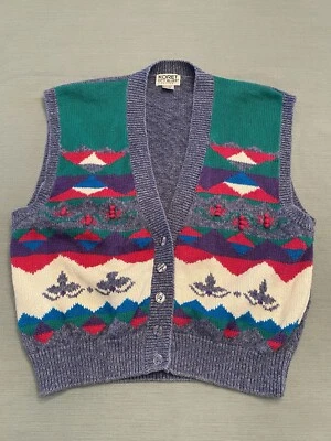 Vintage Koret Cottagecore Knit Vest Size Large Petite Pink Geometric 80’s 90’s - Image 1 of 4