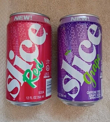 2 latas pop vintage MUITO RARAS de refrigerante fatia - vermelho - uva - 12 oz alumínio - pepsico - Imagem 1 de 4