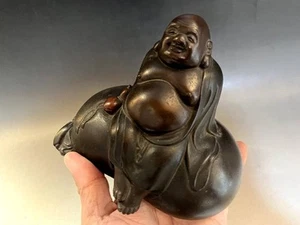 Hotei God Bronze Statue 5.9 inch Width Japanese Antique Metalwork Figurine - Picture 1 of 9