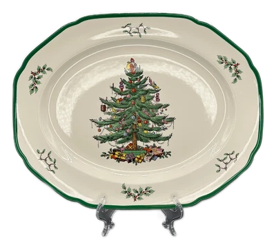 Plato de árbol de Navidad Spode ovalado esculpido para servir Inglaterra de colección Foto 1 de 2
