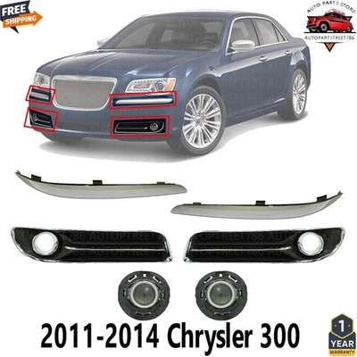 Front Bumper Chrome Trim + Fog Lights Bezels For 2011-2014 Chrysler 300 6pcs - Image 1 of 4