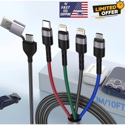 3M/10Ft 6 in 1 Multi USB Universal Phone Charging Cable，USB A/Type C to... - Image 1 of 4