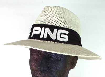 NWOT VTG Ping By Karsten Panama Straw Hat White / Black Band Made USA Sz Large - Image 1 of 4