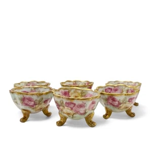 Tazas de nueces de bodegas de sal con patas doradas rosas rosadas porcelana Limoges Elite Works - Imagen 1 de 12