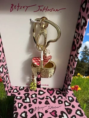 Betsey Johnson Llavero Verano Picnic Bolsa Dije Botella de Vino y Uvas Nuevo con Etiquetas Caja Foto 1 de 4