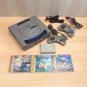 SEGA Saturn Console Set 2 Controllers Memory Card & 3 Games Working Japan Gray