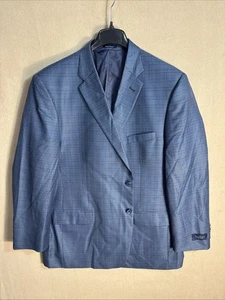 Turnbury Mens 48R Blue Houndstooth Gingham Pin Check Wool Silk 2 Button Blazer - Picture 1 of 15