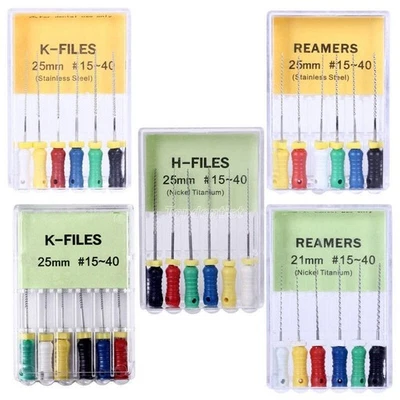 6Pc Dental Endo H/K-Files Stainless Steel Root Canal REAMERS Hand Use 21/25/31mm - Image 1 of 4
