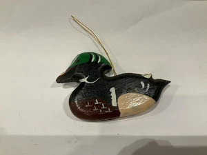 Mallard Duck Christmas Tree Ornament Wood Carved Holiday - Picture 1 of 3