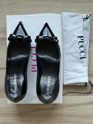 EMILIO PUCCI BLACK PATENT LEATHER PUMPS IT 38 WOMENS SHOES AUTHENTIC 👀 - Image 1 of 4