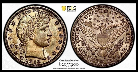 1915-s Barber Quarter PCGS MS64, CAC D.L. Hansen Collection, Rarity 6.6 Cover
