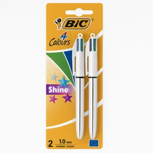 NEW BIC 4 Colours SHINE Ballpoint Pen - Assorted Colours RED BLACK BLUE GREEN - Picture 1 of 11