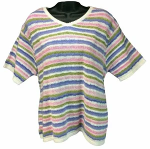 Maglione Russ donna taglia 2X top maglia a righe manica corta misto cotone - Foto 1 di 5