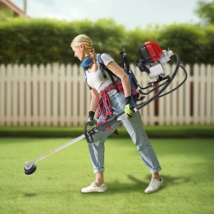 31CC 4-stroke Backpack Gas Garden Brush Cutter Grass Trimmer Lawn Mower+Pumping - Picture 1 of 23