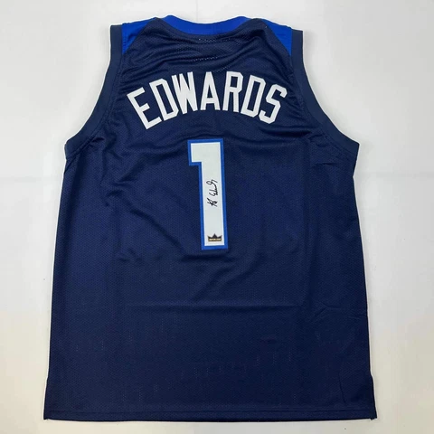 Facsimile Autographed Anthony Edwards Minnesota Blue Reprint Auto Jersey Mens XL Cover