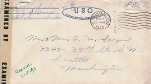 1942 Ketchikan, Alaska Territory Censored USO Cover from the Coast Guard Base - Bild 1 von 2