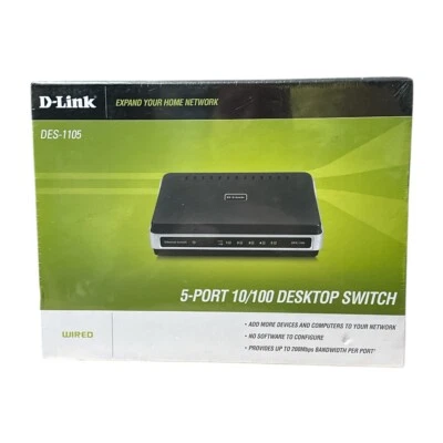 D-Link DES-1105 5-Port 10/100 Ethernet Desktop Switch Wired Expand Internet New - Image 1 of 4