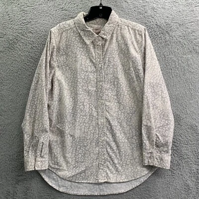 Camisa CHICOS Feminina Tamanho 2 / Grande Top Botão para Cima Veludo Cinza Branco* - Imagem 1 de 4