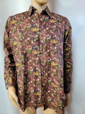 Neiman Marcus 复古巴洛克硬币印花棉男式休闲衬衫 M 码 #W4 — 第 1/4 张图片