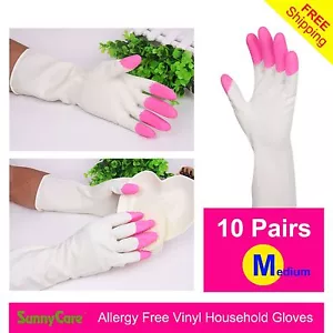 10Pairs Heavy Duty Household Cleaning Vinyl Gloves 13” M (Latex Nitrile Free)🔥 - Picture 1 of 4