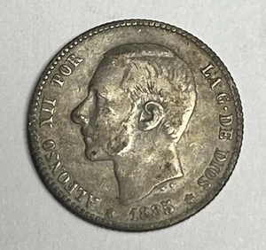 XF/AU 1885 SPAIN Silver Una Peseta, Spanish Better Grade Coin 1 - Picture 1 of 2