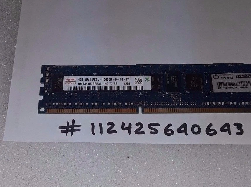 4GB DDR3 PC3L  PC3L-10600R 1333 10600R SINGLE RANK RDIMM 240pin RAM 1RX4 512X4  - Image 1 of 1