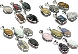Tiger Eye, Quartz And Other Gemstone Handmade Necklace Pendant Silver Plated - Picture 1 of 5